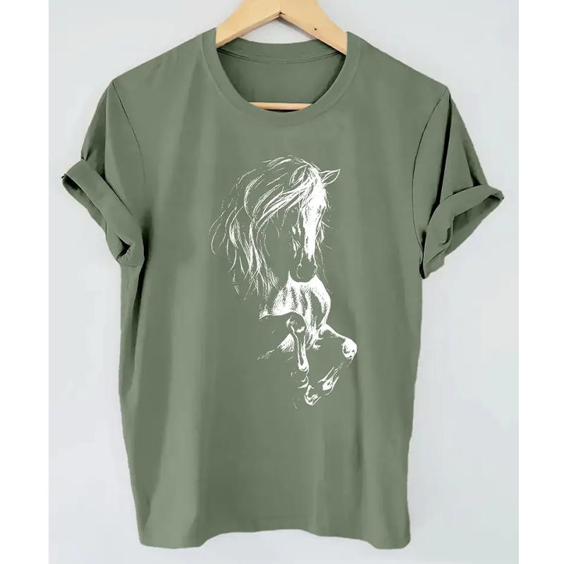 

Женская летняя футболка Ретро мода Футболки с коротким рукавом Повседневные топы с принтом маленьких животных 8XL зелёный