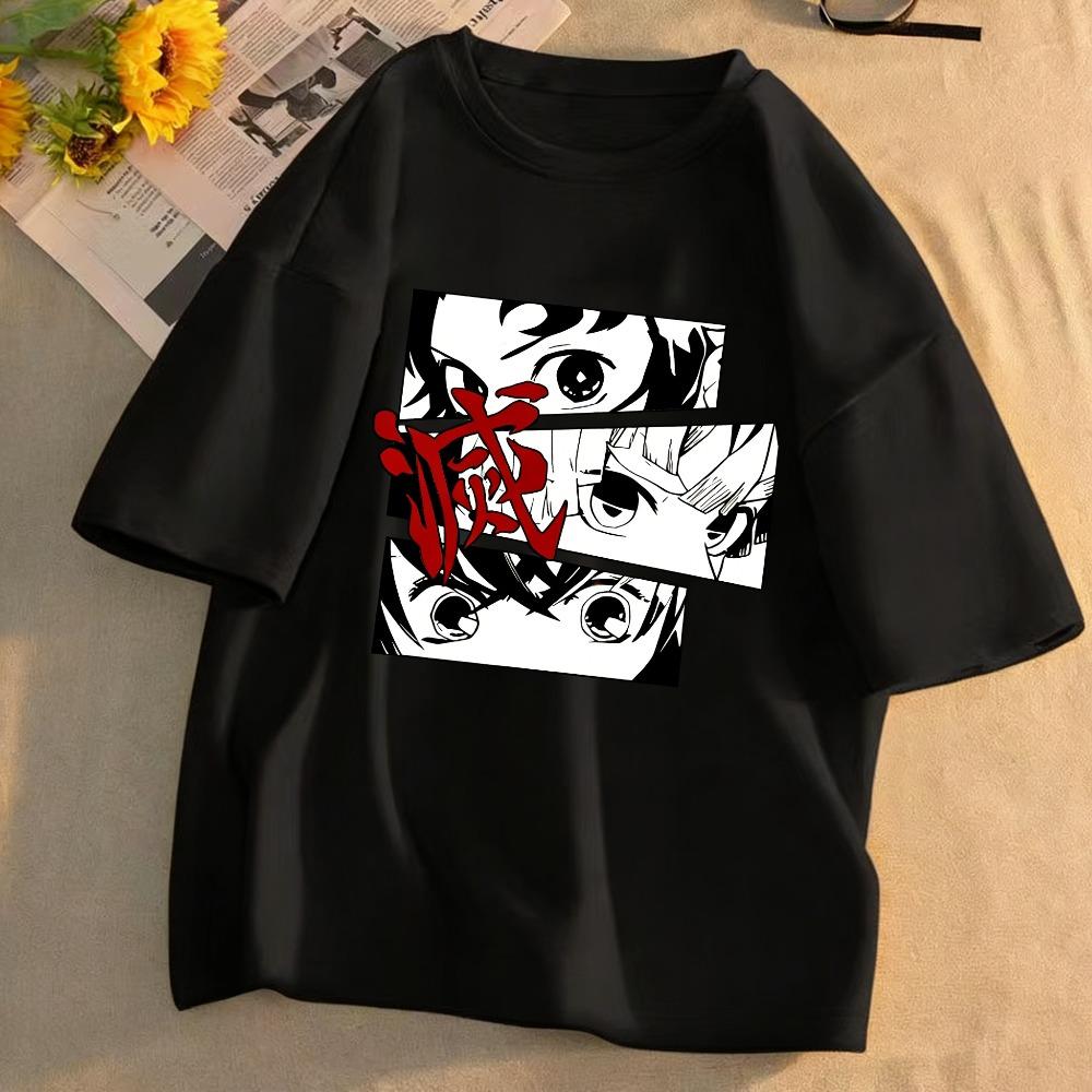Plus Size Demon Slayer Anime Printed Men and Women Tshirt Casual Parent Child Top Fashion Cotton Harajuku Street Y2K Summer