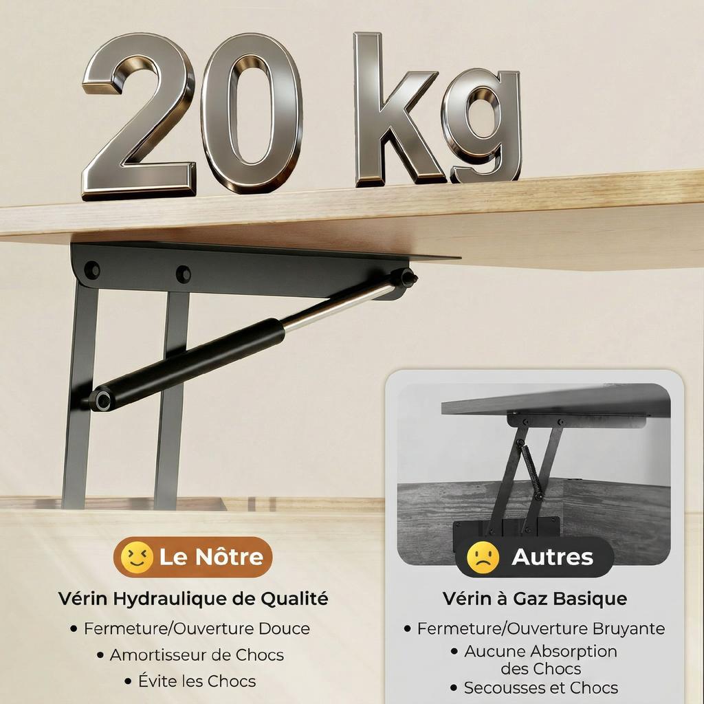 Lift-Top Coffee Table, Double Top, Hidden Compartment, Metal Legs, Natural Wood