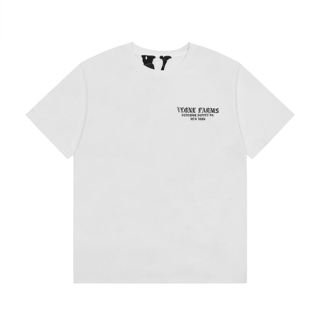 VLONE Summer Men's and Women's Farms Flame Skull Print Oversized T-shirt Streetwear Tee