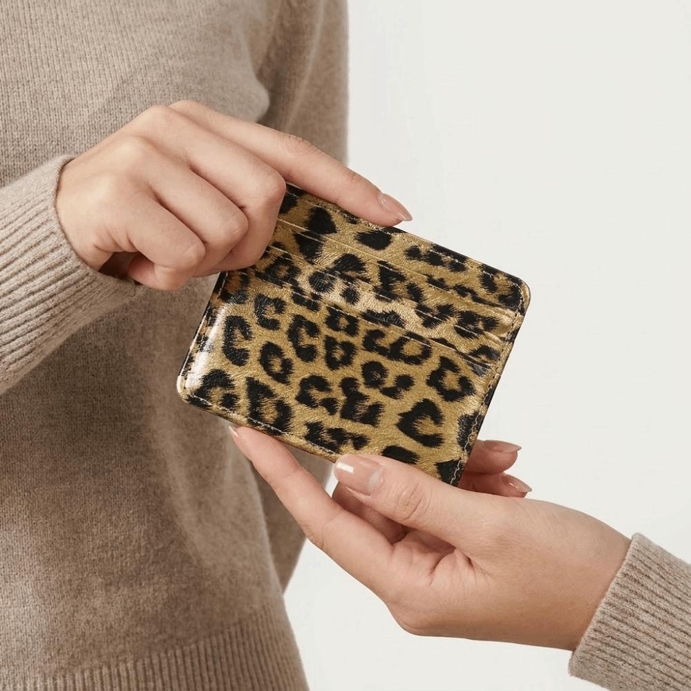 Portafoglio porta carte ultra-sottile con stampa leopardata, custodia multifunzionale per carte bancarie, porta carte di credito, per affari