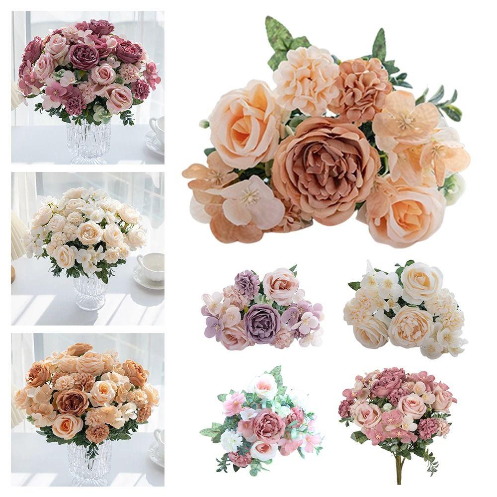 7 Forks Artificial Rose Flower DIY Accessories Multicolor Faux Peony Flower Photo Props Simulation Hydrangea Flower