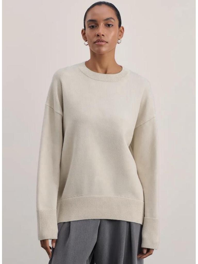 Stilvoller Damen-Strickpullover mit lockerem Schnitt: Europäisch & Amerikanisch Herbst/Winter Rundhals Einfarbig