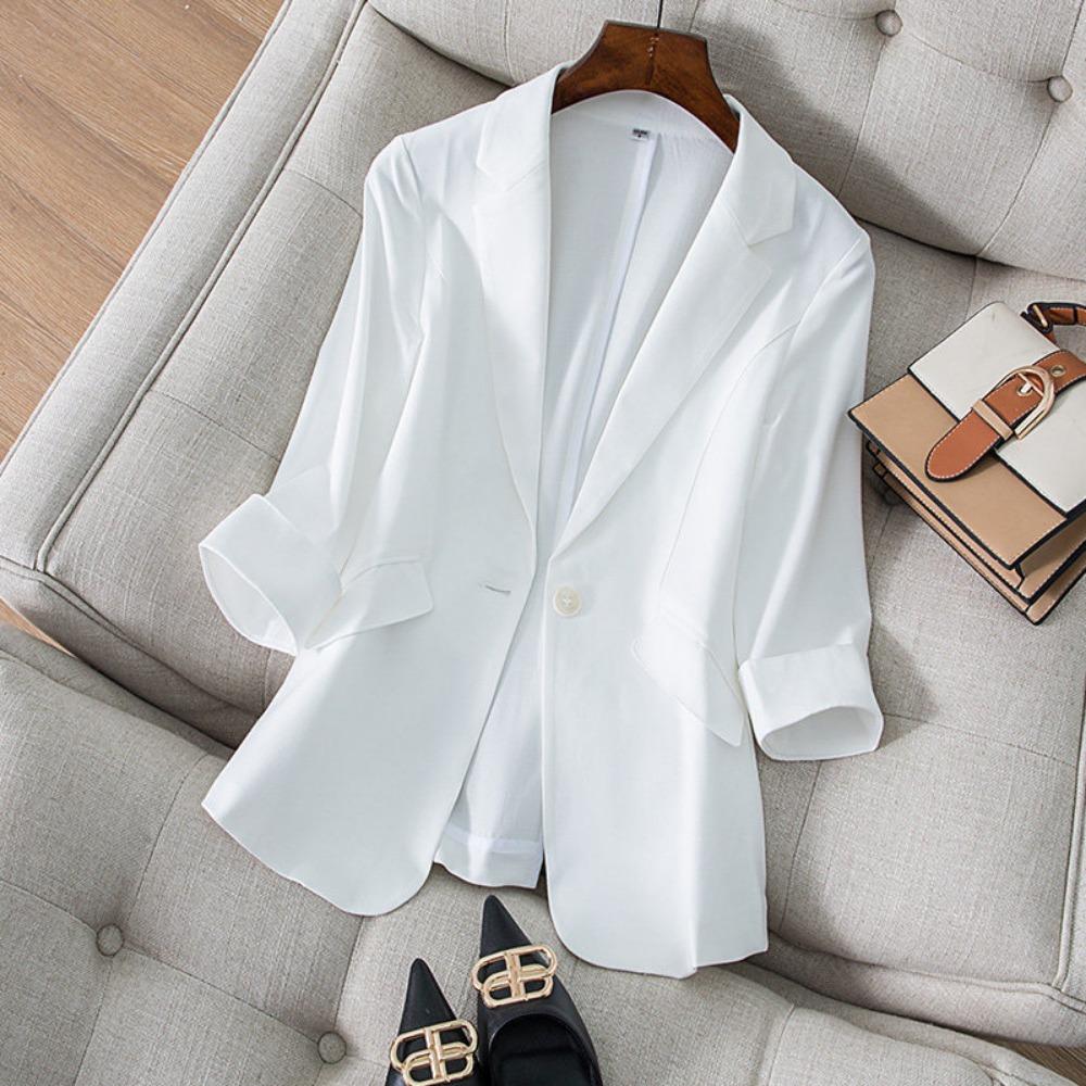 Tencel Linen Small Blazer Women's Seven-quarter Sleeve Spring and Summer New Korean Version Temperament Slim and Thin Suit Women's Top