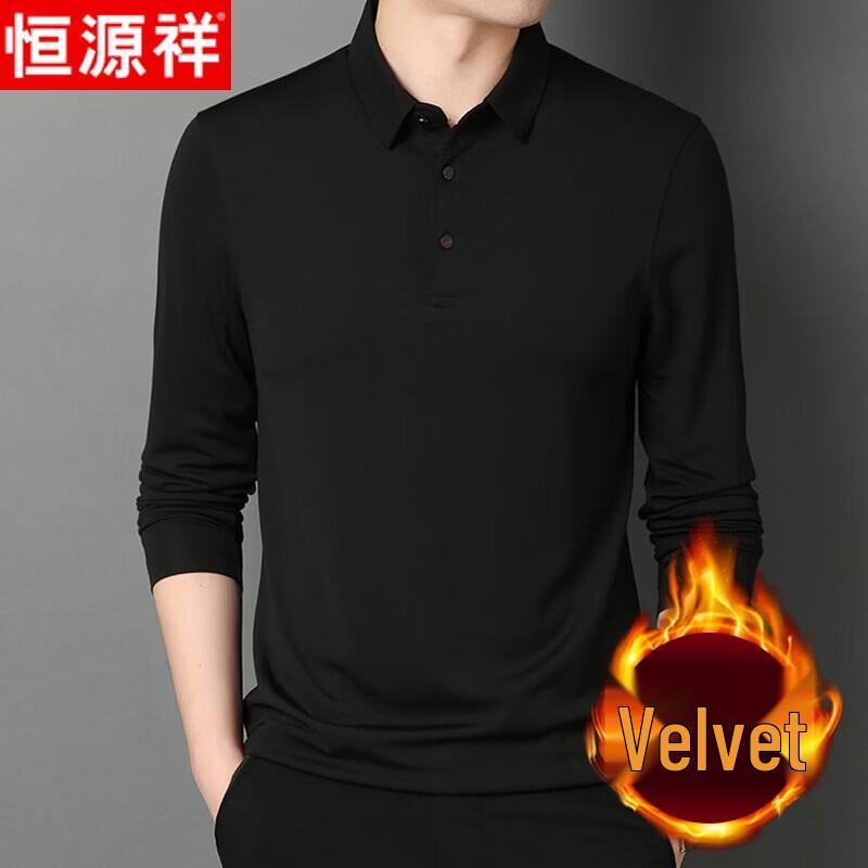 Hengyuanxiang Men s Fleece-Lined Silk Blend Long Sleeve Polo Shirt L