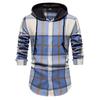 Men's Striped Plaid Casual Loose Button Lapel Long Sleeve Hooded Cardigan Shirt Jacket