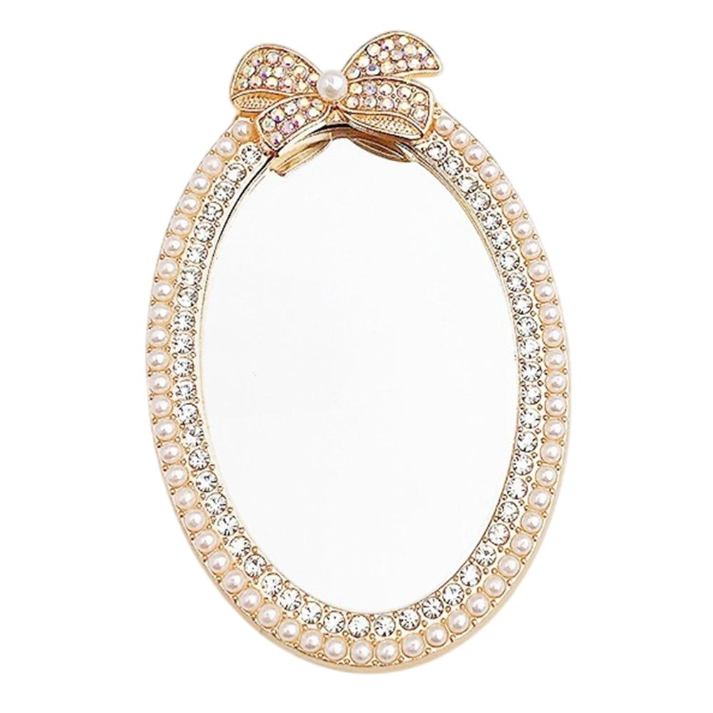 

DIY Phone Case Charms Rhinestone Bow Beads Decor Oval Mirror Design Phone Shell Accessories Gold