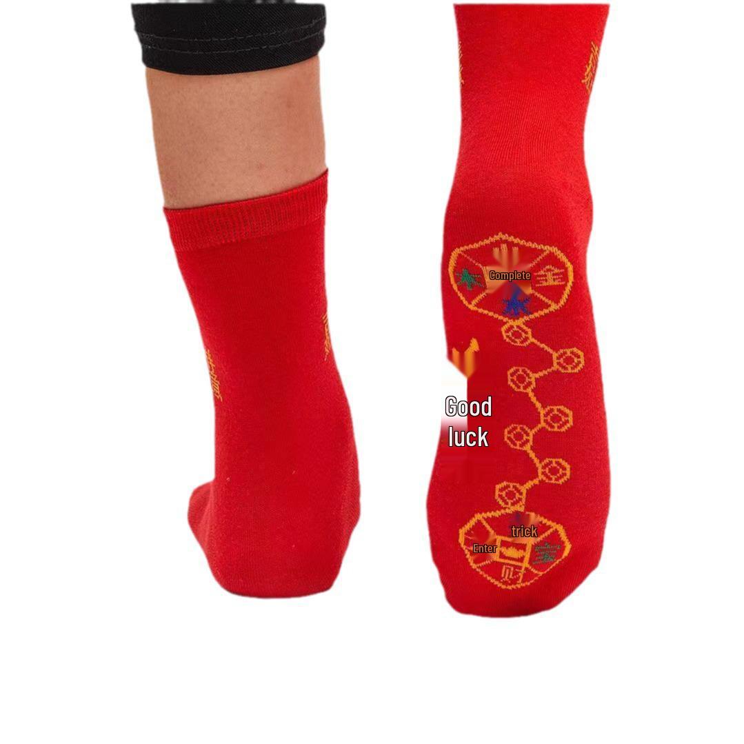 

New Year Red Luck Socks - Mid-Calf, Good Fortune in Your Zodiac Year 3 Pairs - Five Yuan Off New Year Red Socks