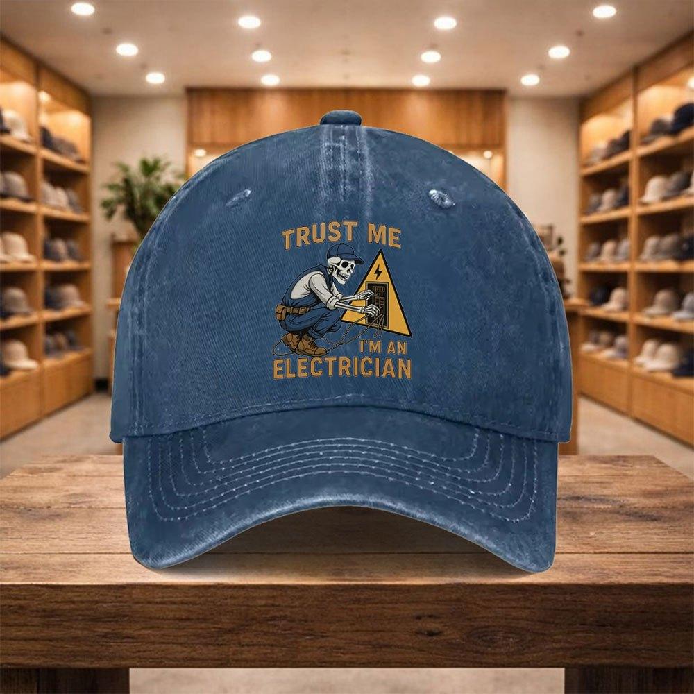 Electrician Baseball Cap Trust Me Graphic Print Washed Denim Snapback Hat Adjustable Casual Gift
