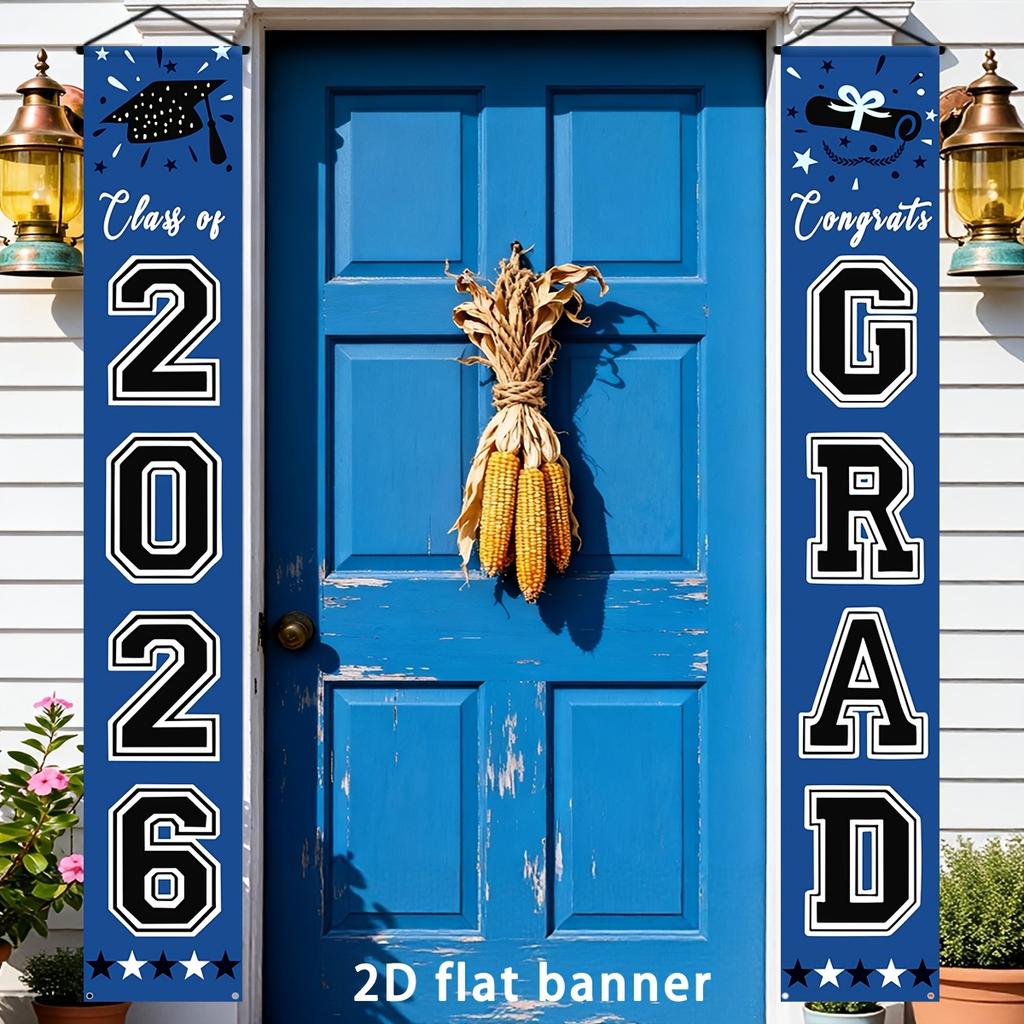 2D Flat 1 Pair Party Banner Congratulatory 2026 Graduation Decoration Banner Graduation Porch Hanging Decor Party Decoration