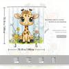 1pc Cartoon Giraffe Shower Curtain Vibrant Digital Illustration with Flowers Light Blue Sky 12 Hooks 70*70 Inchess