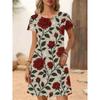 Colorful Flower Patterns Women Mini Dresses Summer Short Sleeve Printed Plus Size Casual Comfortable Soft Dress