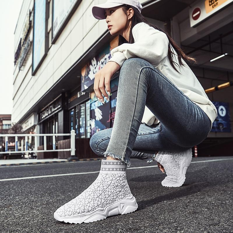 2024 Fashion White High-Top Women's Socks Shoes Woveing Breathable