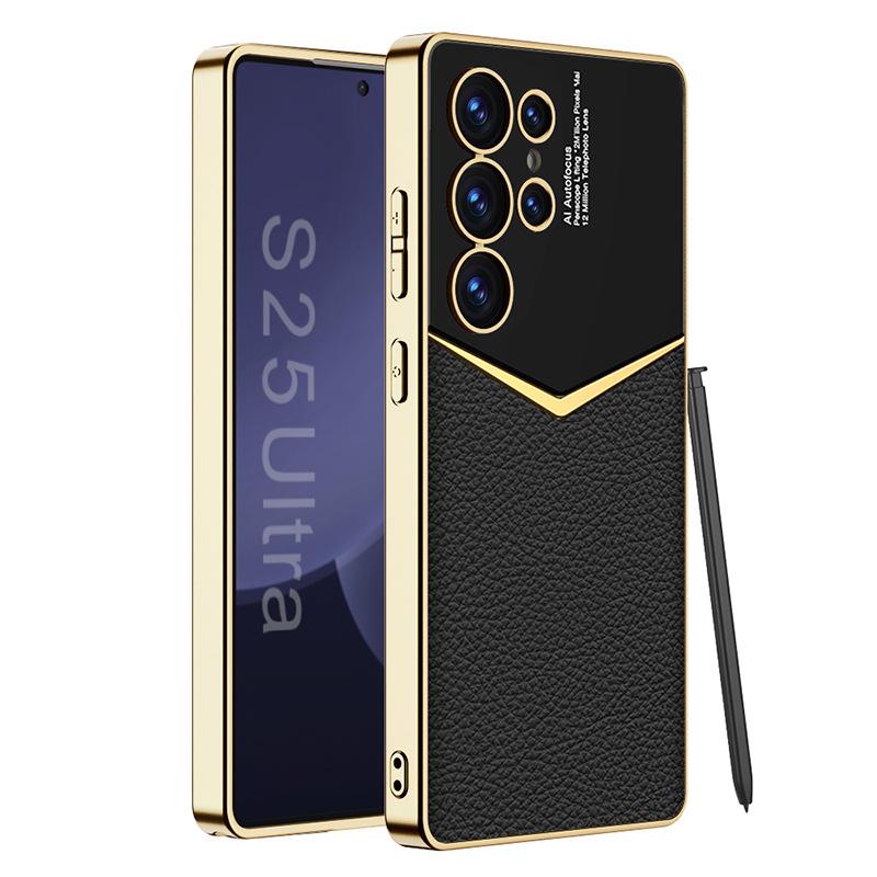 GKK Is Suitable for Samsung S25Ultra Carbon Fiber Mobile Phone Case Jazz Electroplated Plain Leather S25plus Anti Fall Protection Case