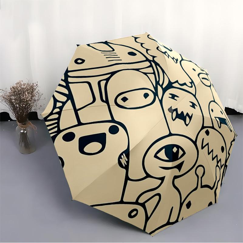 1pc Cartoon Characters Automatic Folding Umbrella - Compact 8-Rib Design, Durable Plastic & Iron, Lightweight for Outdoor Daily Use057