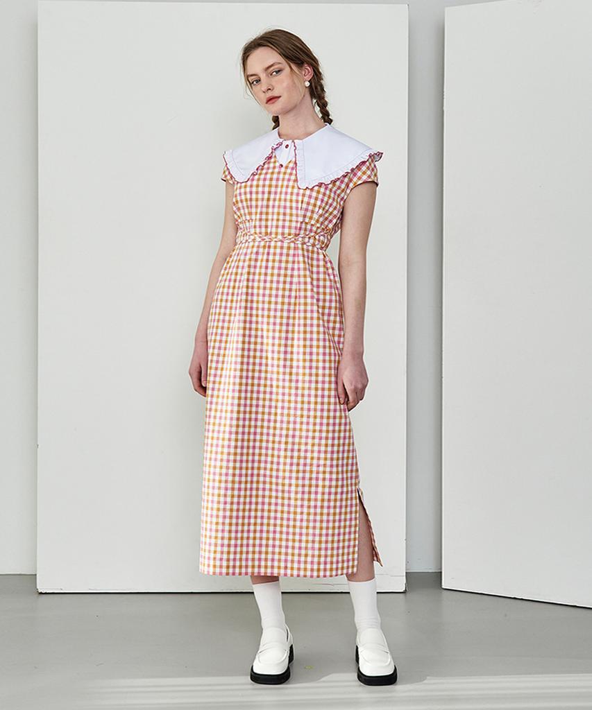 MAKE A TOAST Whopper Check Collar Dress Pink