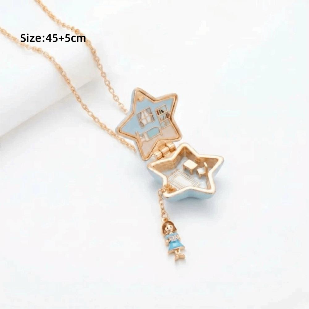Cute Pentagram Phase Box Necklace Opening Closing Opening Box Necklace Jewelry Pendant  for Women