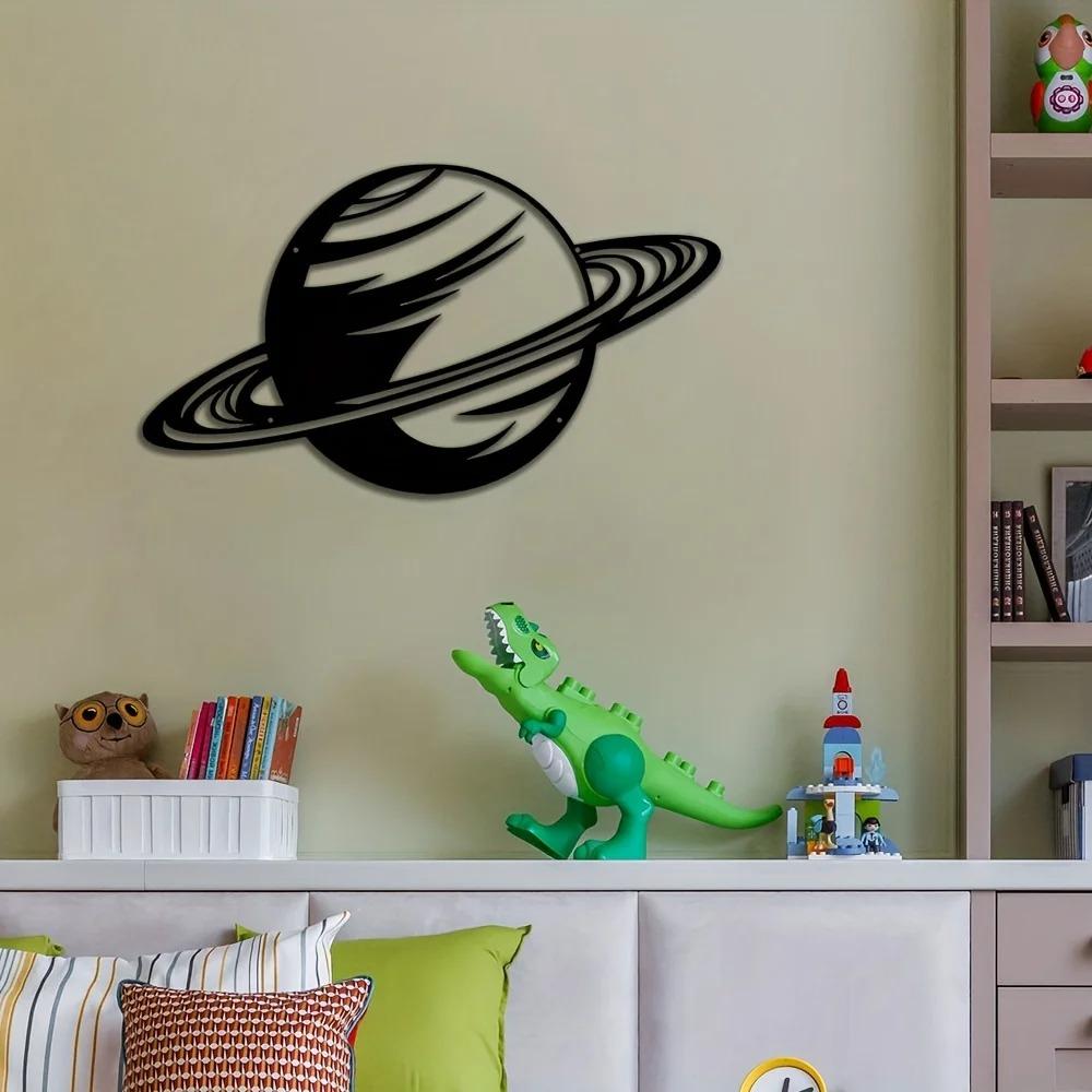 Black Planet Silhouette Metal Wall Decor – Stylish Hanging Art Sign, Elegant Room & Bar Decoration, Perfect for Living Room