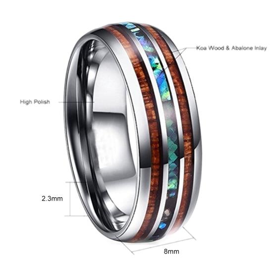 Unisex Wooden Abalone Shell Titanium Steel Ring Wedding Party Jewelry