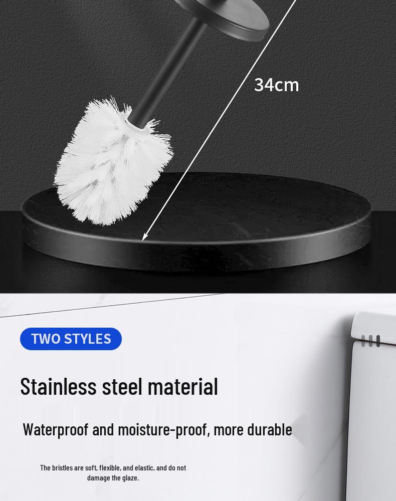 Wall-Mounted Stainless Steel Toilet Brush with Odor-Proof Long Handle and Round Holder for Bathroom Cleaning