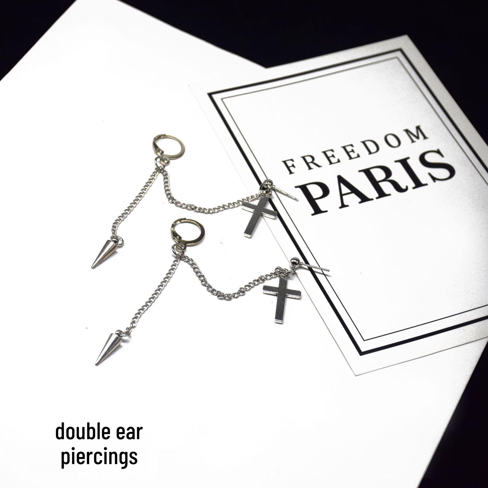 

Панк серьги-кресты в гонконгском стиле с цепочками и клипсами для ушей с заклепками