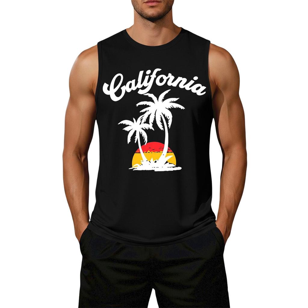 Herren ärmelloses lässiges Tanktop lockere Passform Sommer Strandkleidung Palme Grafikdruck leicht Baumwollmischung Hemd