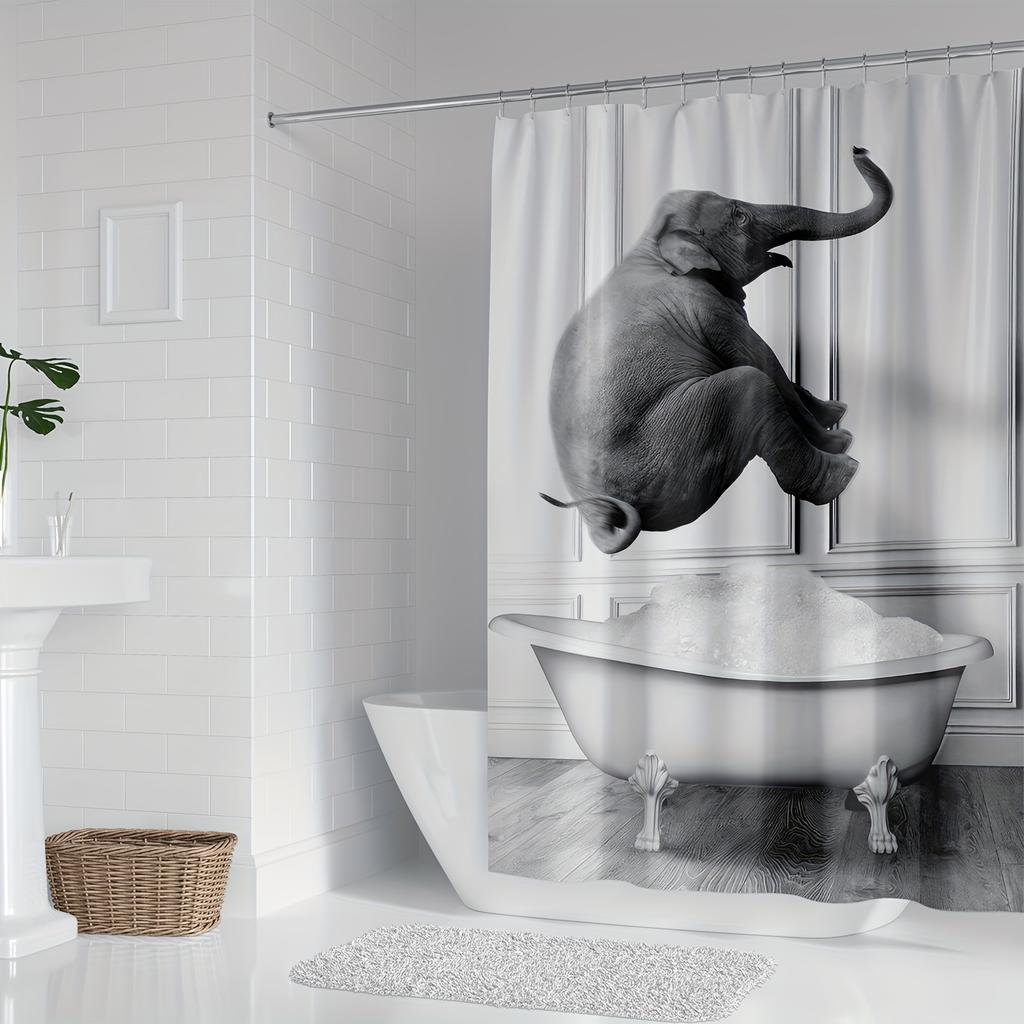 1pc Humorous and Interesting Digital Art Cartoon Cute Elephant Bathroom Decoration Digital Print Shower Curtain