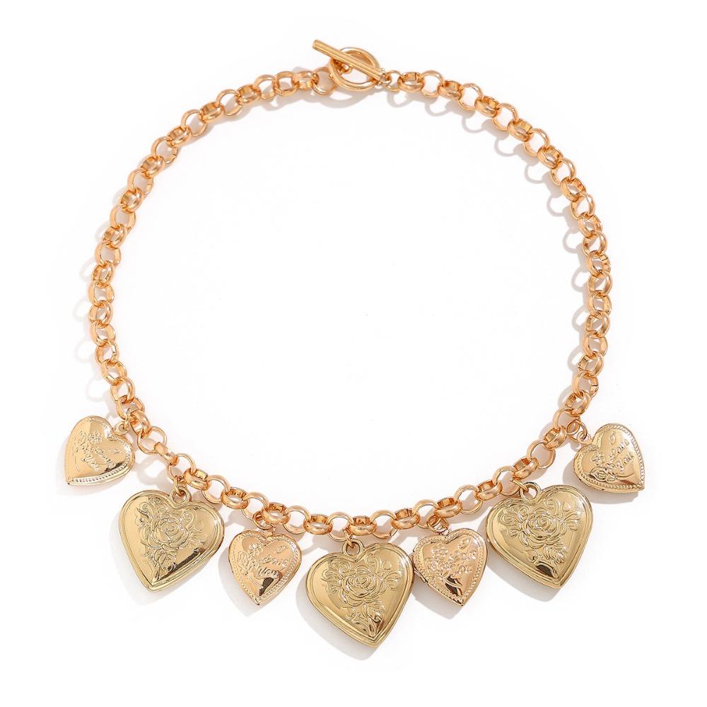 Stereoscopic Metal Heart Bracelet Elegant Vintage Jewelry Fashion Heart Pendant Necklace  Party