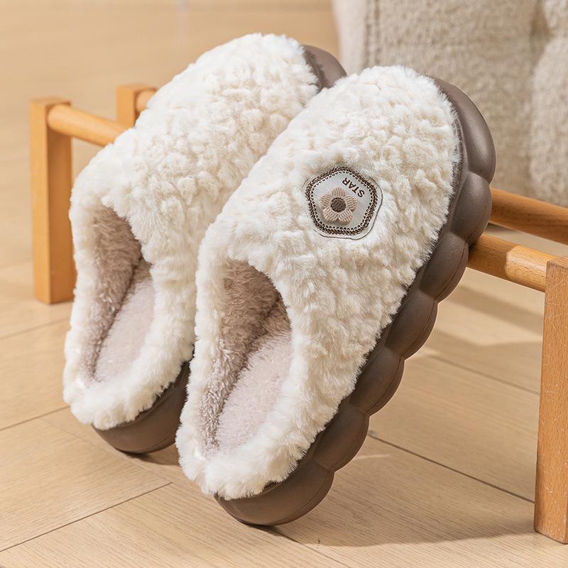 Pánské a dámské teplé, protiskluzové, plyšové bavlněné pantofle se silnou podrážkou na podzim/zimu
