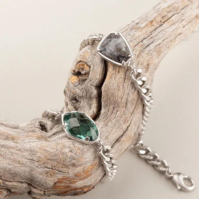 Matte silver green crystal chain [Matte silver green crystal chain bracelet]