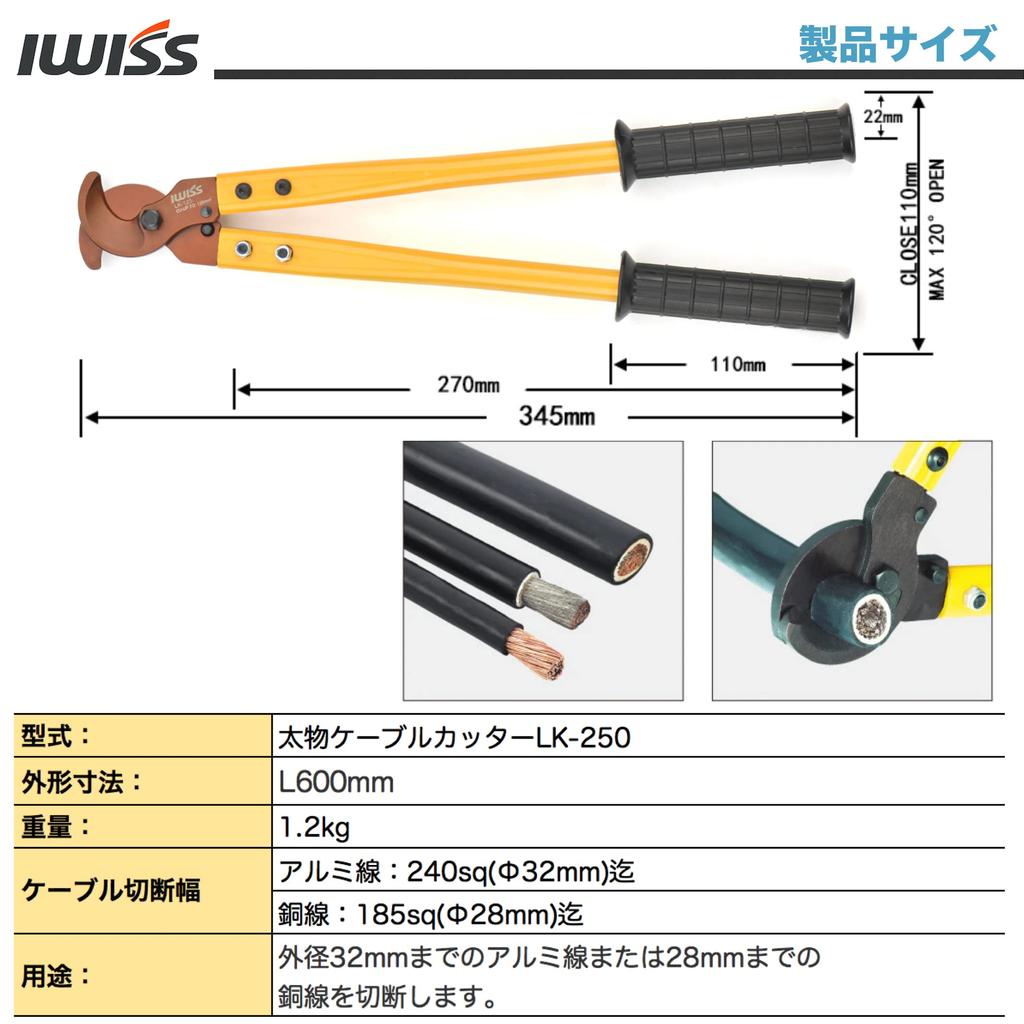 IWISS Cable for Copper and Aluminum Wires up to 125 Heavy-Duty Cutter, LK-125A, sq.