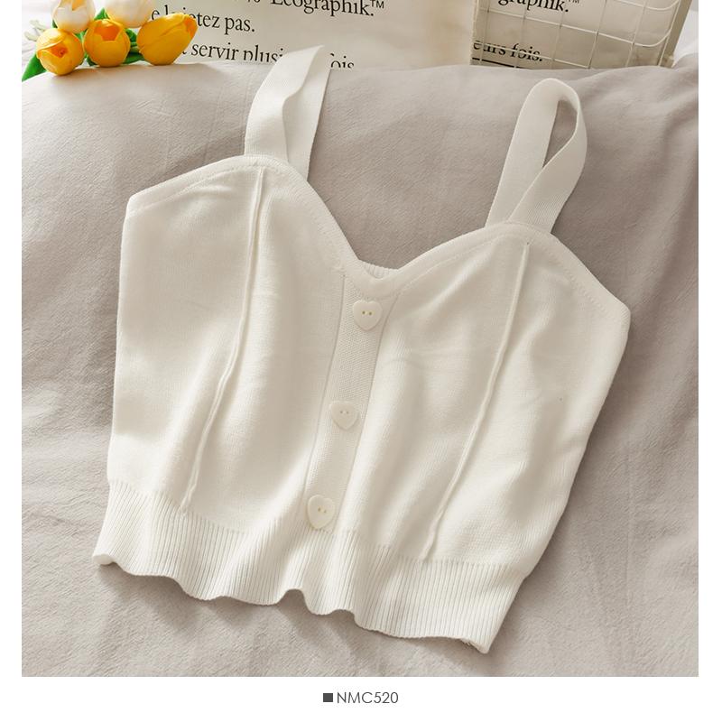 ITOOLIN Women Knitted Crop Tops Y2K Cute Button Up V-Neck Sleeveless Straps Tops