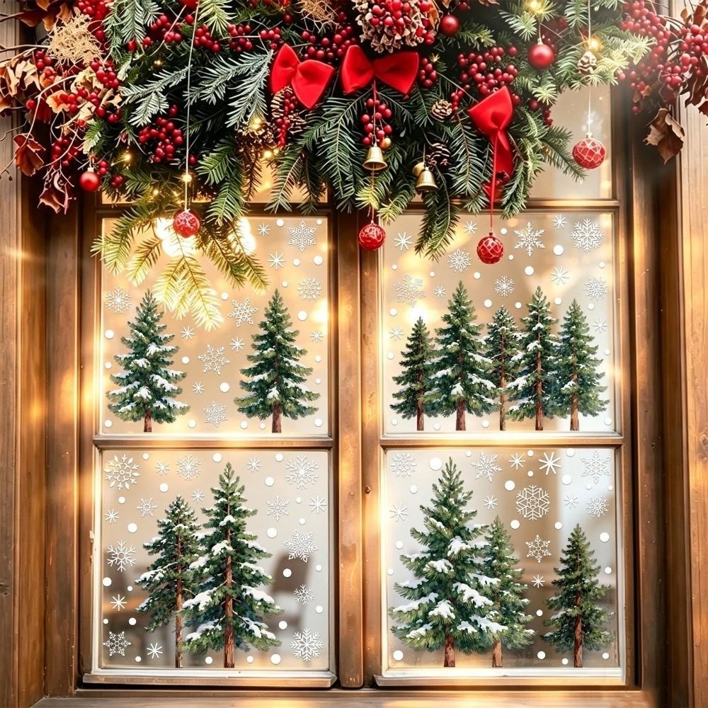 1 Sheets Waterproof Christmas Tree Static Cling Decal Removable Static Exquisite Snowflakes Glass Window Sticker DIY Small