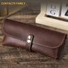 Retro Genuine Leather Sunglasses Case - Crazy Horse Cowhide Travel Glasses Storage Box