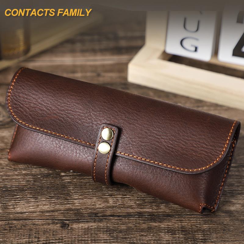 Retro Genuine Leather Sunglasses Case - Crazy Horse Cowhide Travel Glasses Storage Box