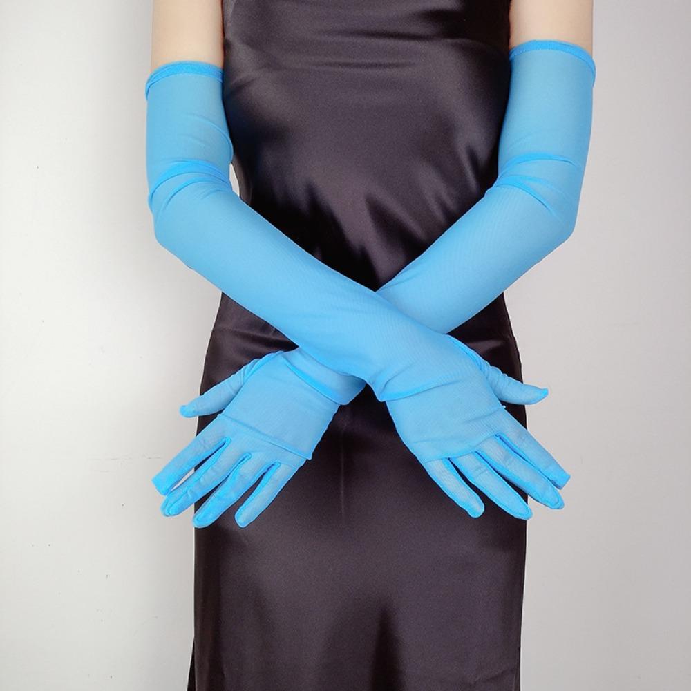 Hot Sexy Lace Long Gloves 55CM Summer Cycling Driving Sun Glove Thin Stretch Mesh Transparent Arm Sleeve Mitten Women