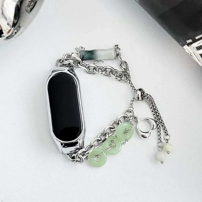 

Metal Beads Chain Strap for Xiaomi MiBand 9 8 7 Women Pearl Bracelet for Miband 8 7 6 5 4 3 Band Accessories Ladies Watch Strap for Mi 9 8 no case зелёный