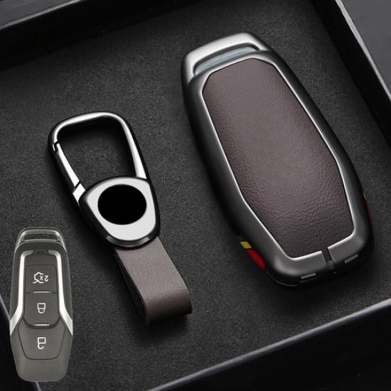 Zinc Alloy Leather Car Key Fob Case Cover For Ford Mustang F-150 Explorer Mondeo