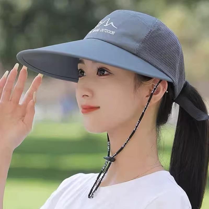 Sunscreen breathable sunshade sun hat female, UV protection fashion big edge windbreak rope hat, trendy hat