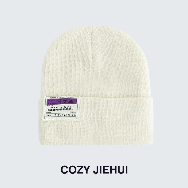 Autumn and winter hat women's wool hat handmade letter labeling white bucket hat winter knitted cold hat couple tide