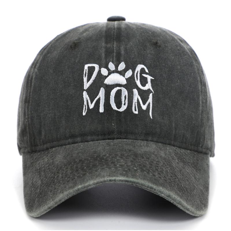Men's Pure Cotton Distressed Sun Hat with "DOGDADDOGMOM" Embroidery - Large Brim Baseball Cap