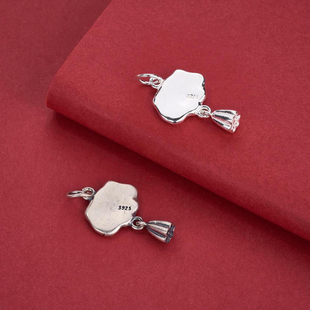 S925 Sterling Silver Lotus Leaf and Pod Tassel Charm - Chinese Style Jewelry for DIY Beading and Weaving