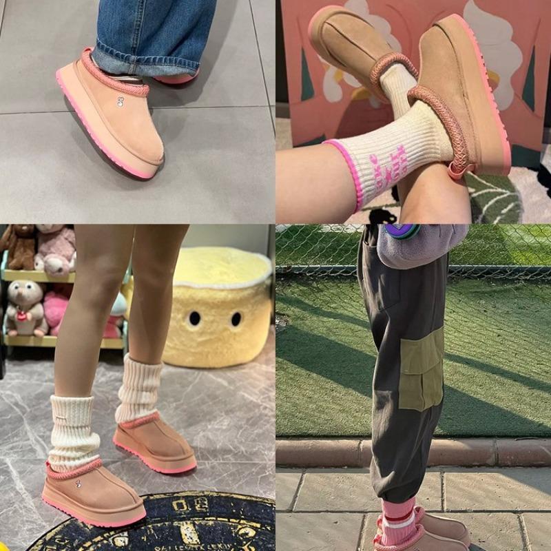 Autumn and winter new women's leather thick-soled Tats snow boots one-pedal lazy shoes muffin embroidery