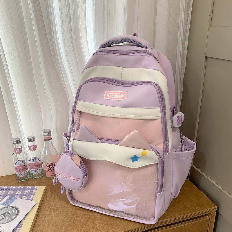 College Style Joker Simple Large Capacity Backpack Female Transparent Pain Bag Junior High School Students' Schoolbags