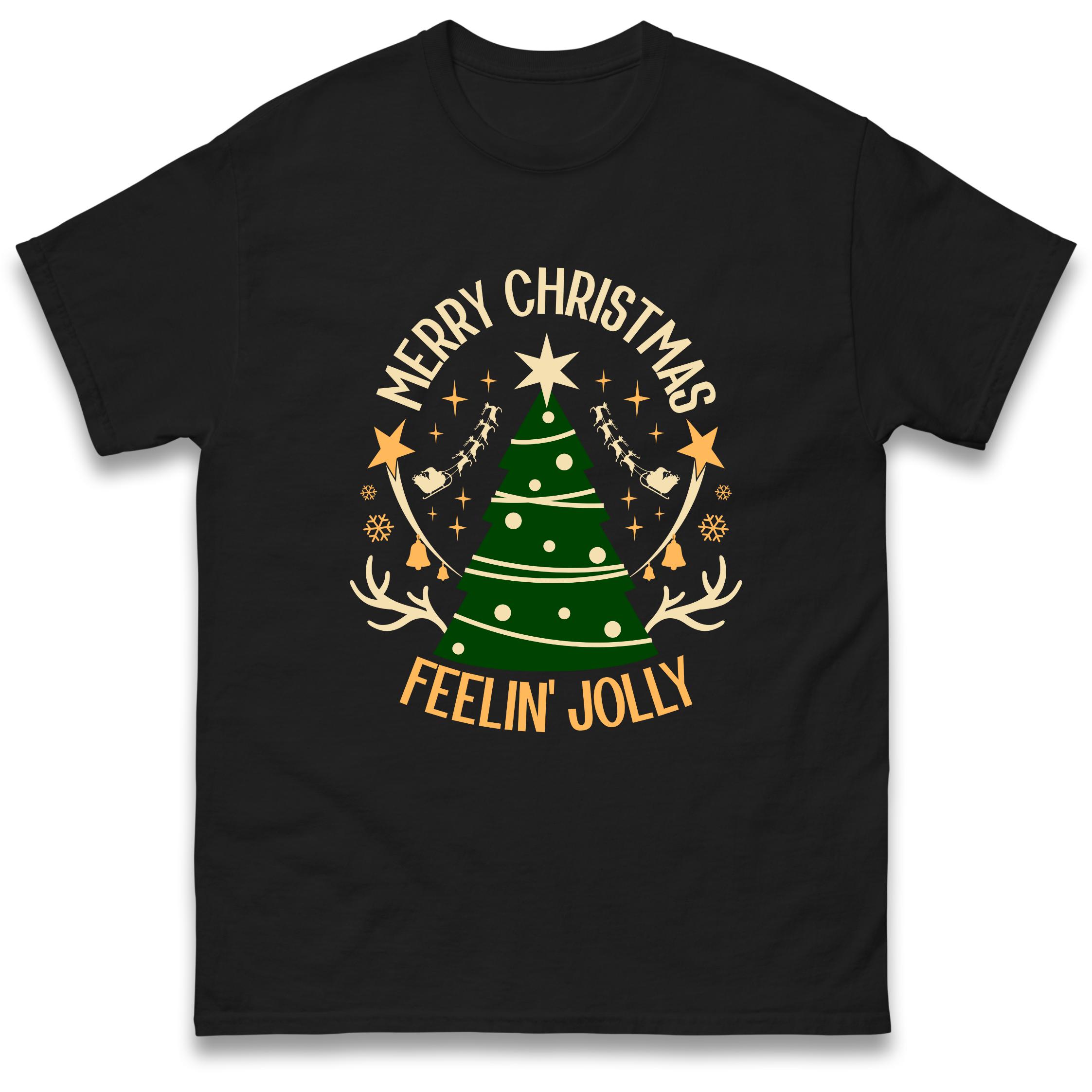 Feeling Jolly Christmas T-Shirt Tshirt Mens Womens Tops Unisex Tees 100% Cotton L