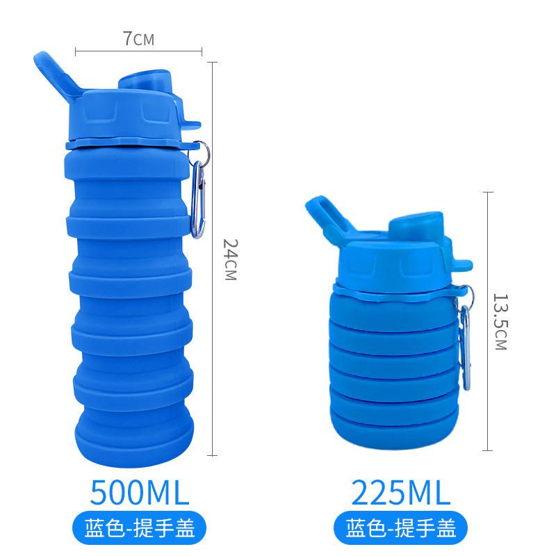 500ML Lightweight Retractable Silicone Bottle Folding Water Bottle Outdoor Use Travel Drinking Cup With Carabiner Collapsible Cup