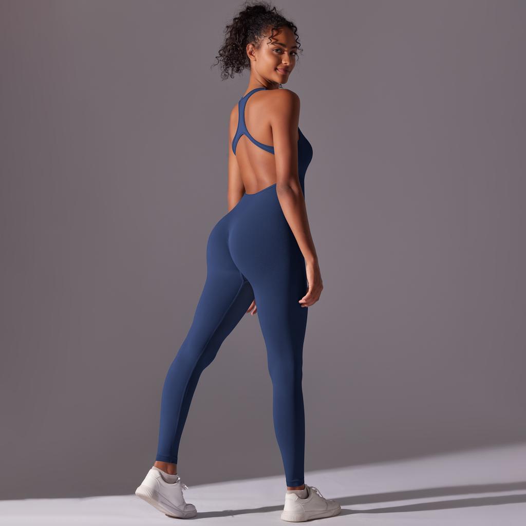 Auroth Backless Fitness Sports Bodysuit Women Seamless One Piece Yoga Romper Slim Beauty Back Running Jumpsuit