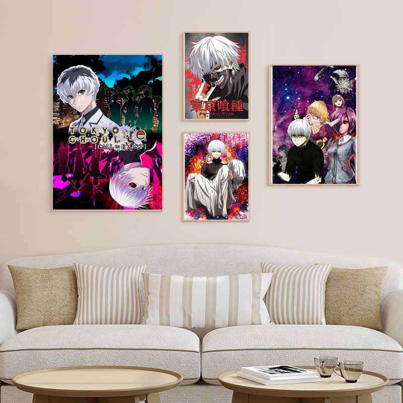 Bílý papír Plakáty a tisky Tokyo Ghoul Klasické japonské anime Nástěnné umění Malba Plakátová nástěnná malba Obrázek Manga Dárek pro fanoušky Pokojová dekorace Domácí dekorace