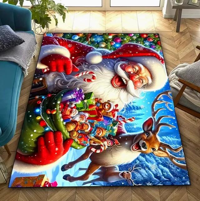 Santa Claus Christmas Carpet Indoor Door Mat Suitable for Living Room and Bedroom Holiday Decoration Holiday Home Decoration