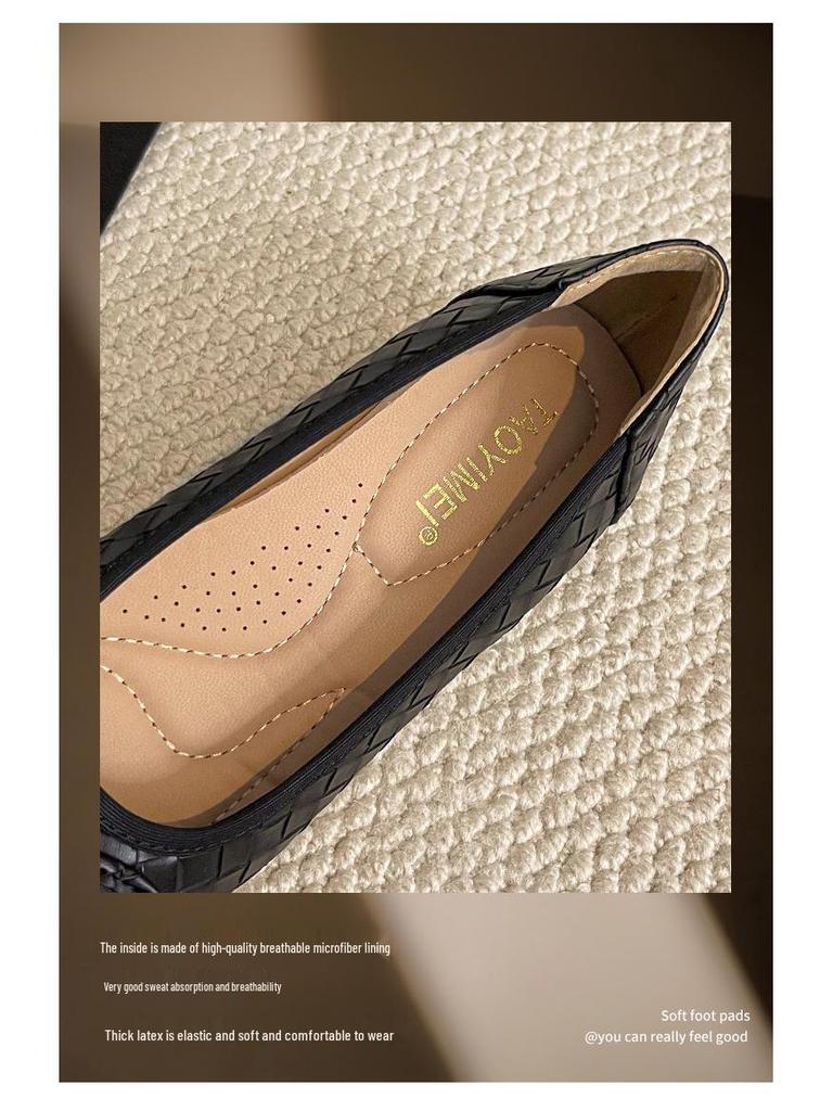 Women's Woven Bowknot Low Heels - Comfortable Square Toe Flats for Spring/Autumn